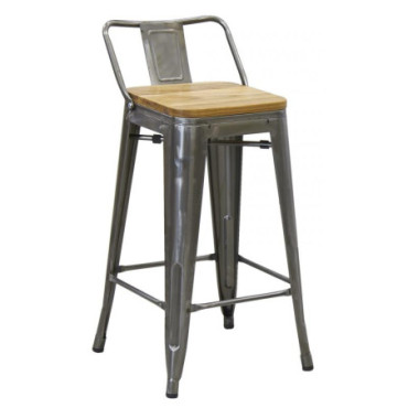 Tabouret de bar en acier brossé et bois d'orme huilé