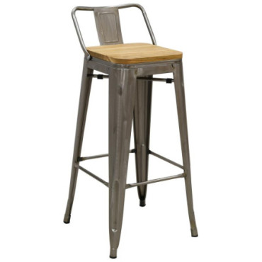 Tabouret de bar en acier brossé et bois d'orme huilé