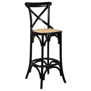 Tabouret de bar en bouleau laqué et rotin