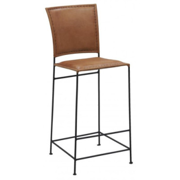 Tabouret de bar en cuir de chèvre et métal