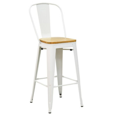 Tabouret de bar en métal blanc et bois d'orme huilé