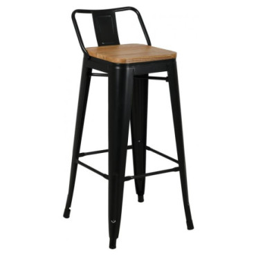 Tabouret de bar en métal noir et bois d'orme huilé