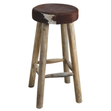 Tabouret de bar en peau de vache et bois