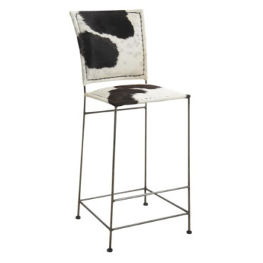 Tabouret de bar en peau de vache et métal