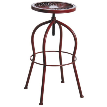 Tabouret haut pivotant en métal rouge antique