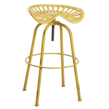 Tabouret tracteur pivotant en métal jaune antique