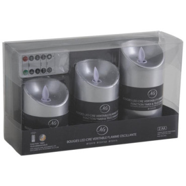 Coffret 3 bougies à LED argentées avec télécommande