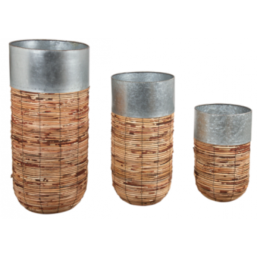 Cache-pots haut en rotin et zinc