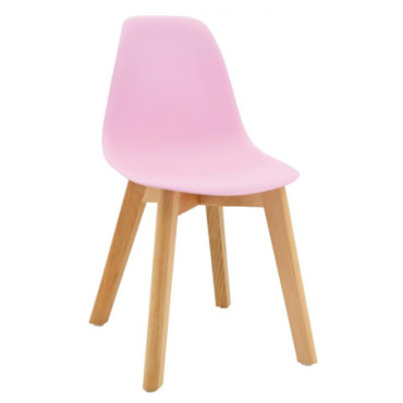 Chaise enfant en polypro rose et hêtre