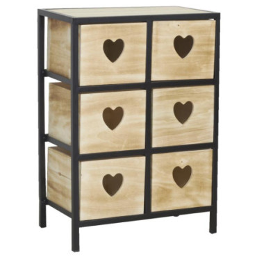 Commode 6 tiroirs en paulownia Coeur