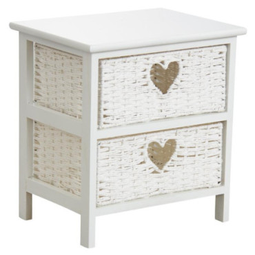 Commode blanche en medium et corde 2 tiroirs