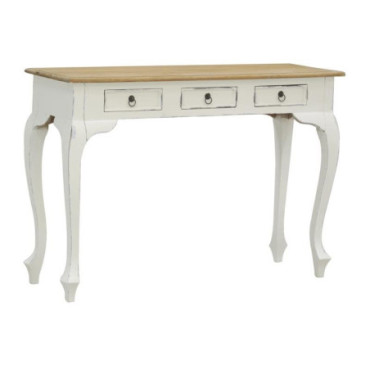 Console 3 tiroirs en bois blanc antique