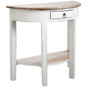 Console demi-lune en bois blanc antique