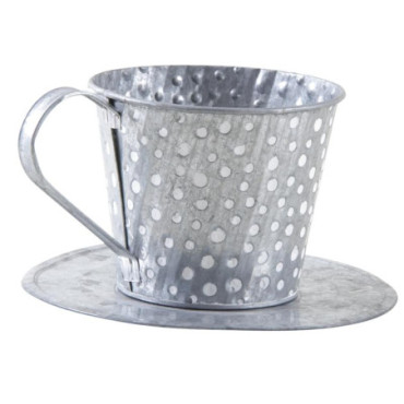 Tasse en métal avec pois blancs