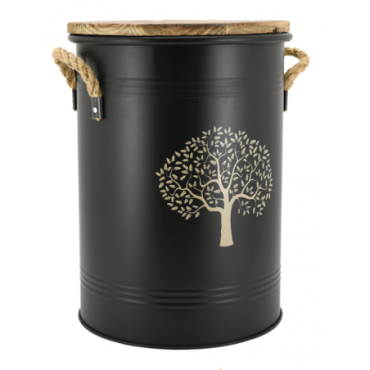 Tabouret et seau à pellets en métal noir Arbre