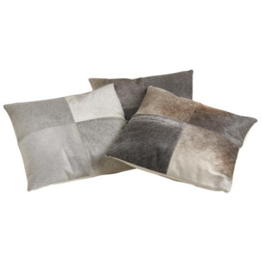 Coussin carré en peau de vache gris