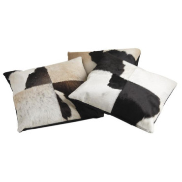 Coussin carré en peau de vache noir et blanc