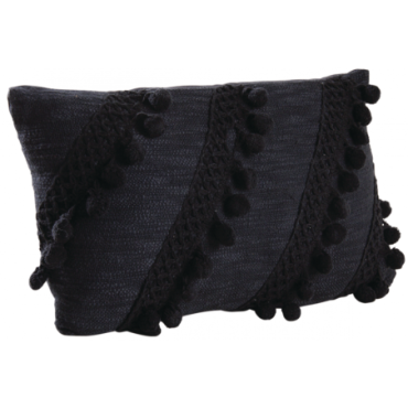 Coussin en coton pompons noir