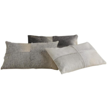 Coussin rectangulaire en peau de vache gris