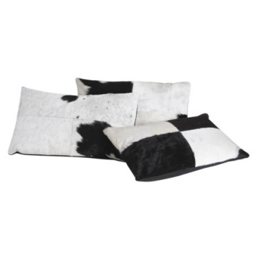 Coussin rectangulaire en peau de vache noir et blanc