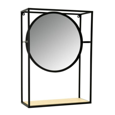 Miroir étagère en métal, verre et bois