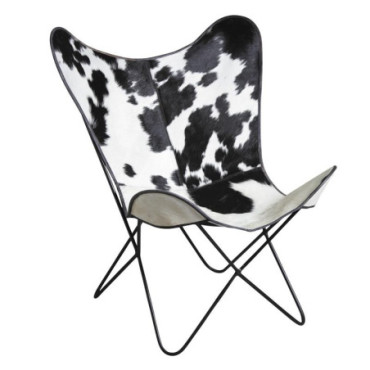 Fauteuil butterfly en peau de vache noire