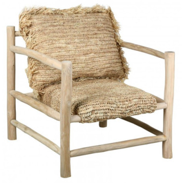 Fauteuil design en teck et sisal