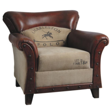 Fauteuil en coton et cuir de buffle