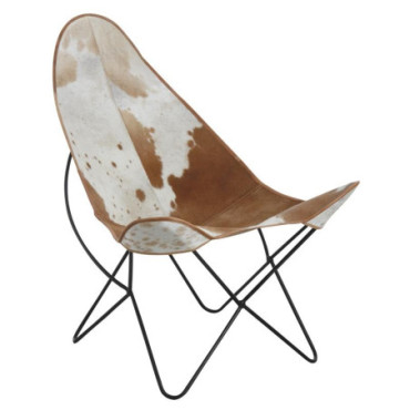 Fauteuil papillon en métal et peau de vache