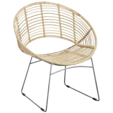 Fauteuil rond en métal et rotin naturel