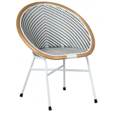 Fauteuil rond en rotin synthétique blanc et gris