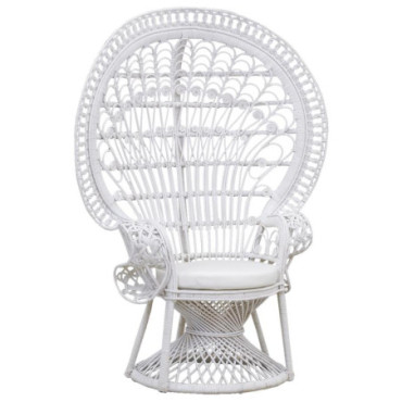 Fauteuil Emmanuelle en rotin laqué blanc