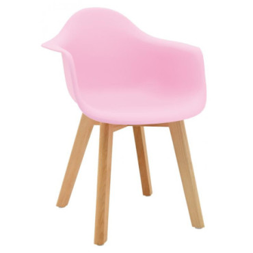 Fauteuil enfant en polypro rose et hêtre