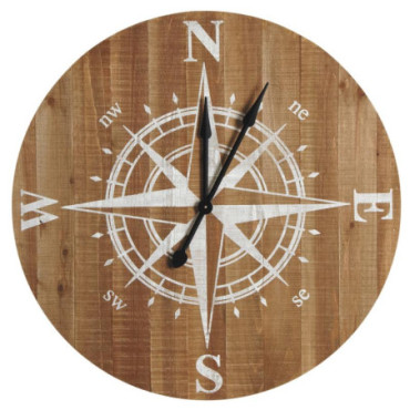 Horloge boussole en bois