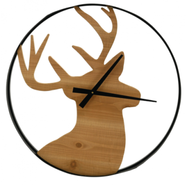 Horloge cerf en pin et métal