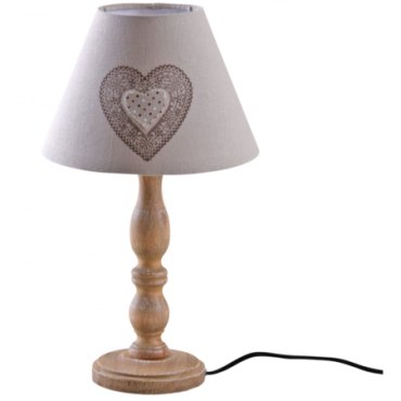 Lampe à poser coeur en bois et coton