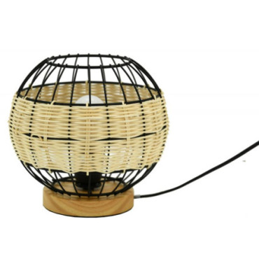 Lampe boule en rotin naturel et métal