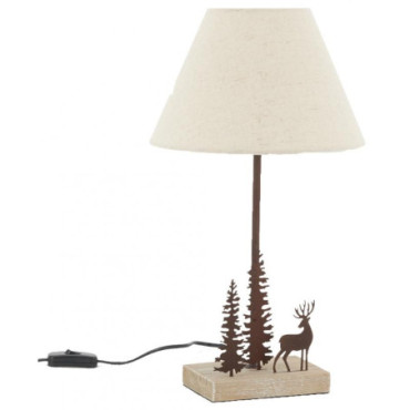 Lampe en métal et bois cerf et sapins