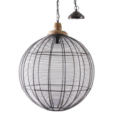 Lampe suspension en métal cuivré et bois