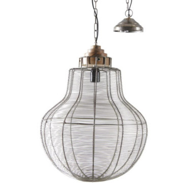 Lampe suspension en métal gris antique et bois