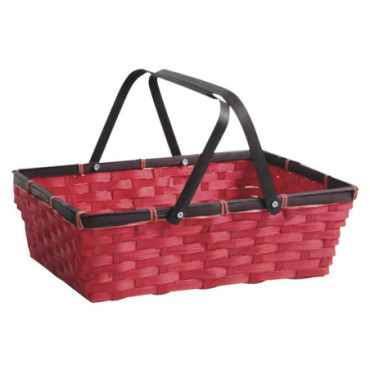 Panier rectangulaire en bambou teinté rouge