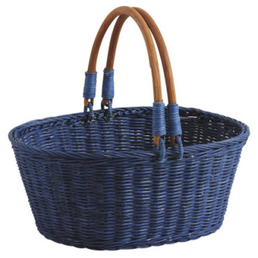 Panier en rotin teinté bleu