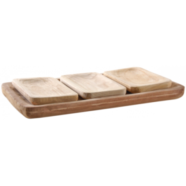 Plateau rectangulaire et corbeilles assorties en bois