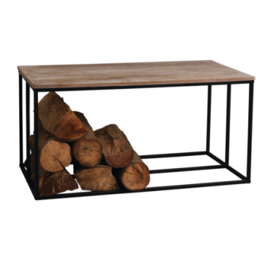 Table basse porte-bûches en métal et bois