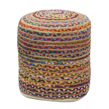 Pouf en coton et jute multicolore