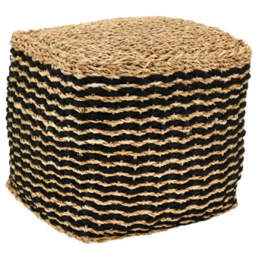 Pouf en jonc naturel et teinté noir