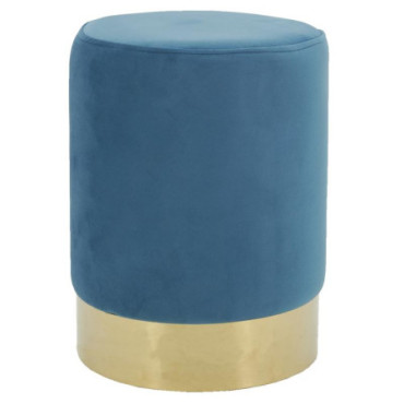 Pouf en velours bleu et métal doré