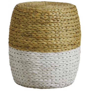 Pouf rond en jacinthe naturelle et blanche