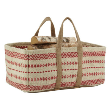 Sac à bûches en jute naturel et teinté rouge