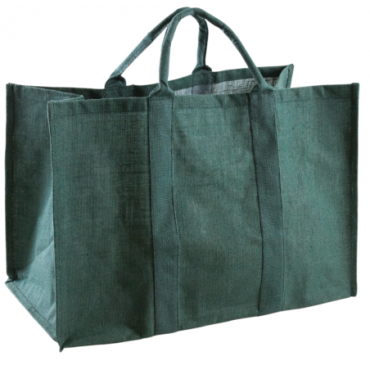 Sac à bûches en jute verte, interieur plastifié.